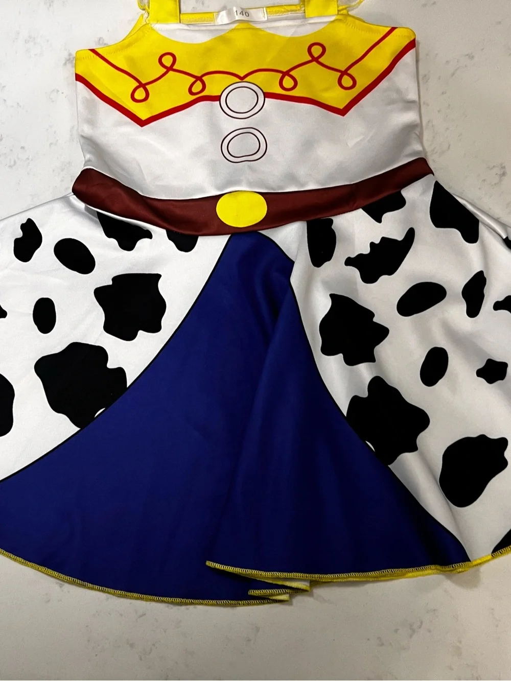 Cowprint Sheriff-Inspired Dress in Yellow, Blue & White - Picture 7 of 14